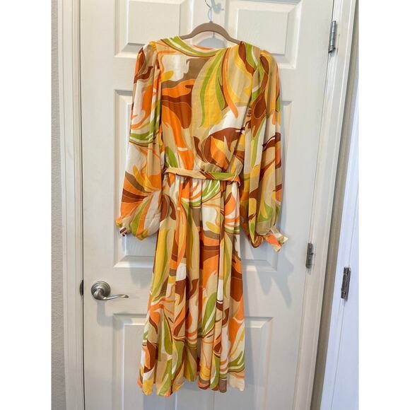 Unique Vintage Flying Tomato Abstact 1970s Flowy Dress Orange Sz Sm #36 - Picture 1 of 5